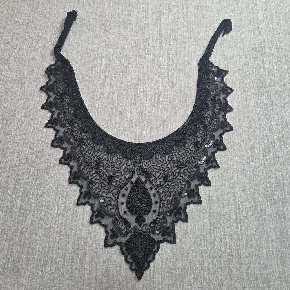 Smithsonian Institution Black Beaded Sequin Victorian Bib Collar Vintage Scarf